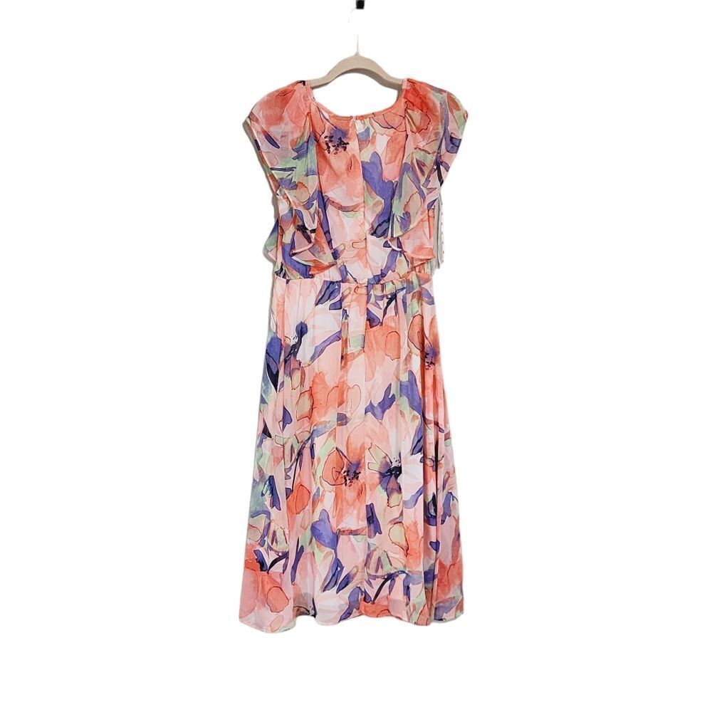 DKNY floral chiffon flutter sleeve midi dress Sz 2